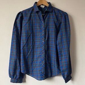 Vintage Plaid Blouse with Puff Sleeves